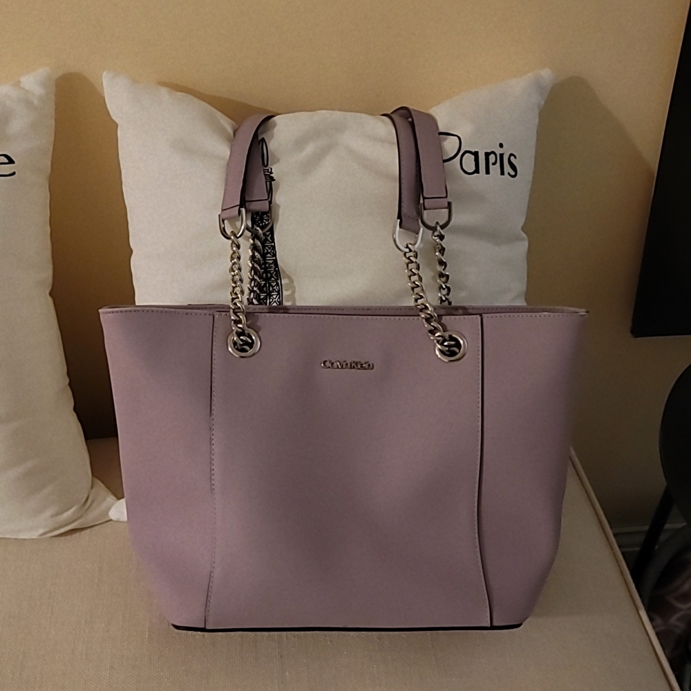 Calvin Klein Lavender Tote Bag with Chain Straps